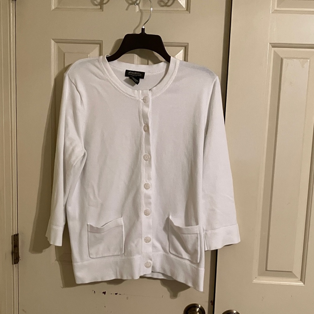 Eddie Bauer White Women's Cardigan with 3/4 sleeves